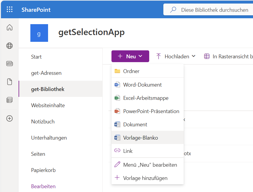 Sharepoint Vorlagen und Bibliothek