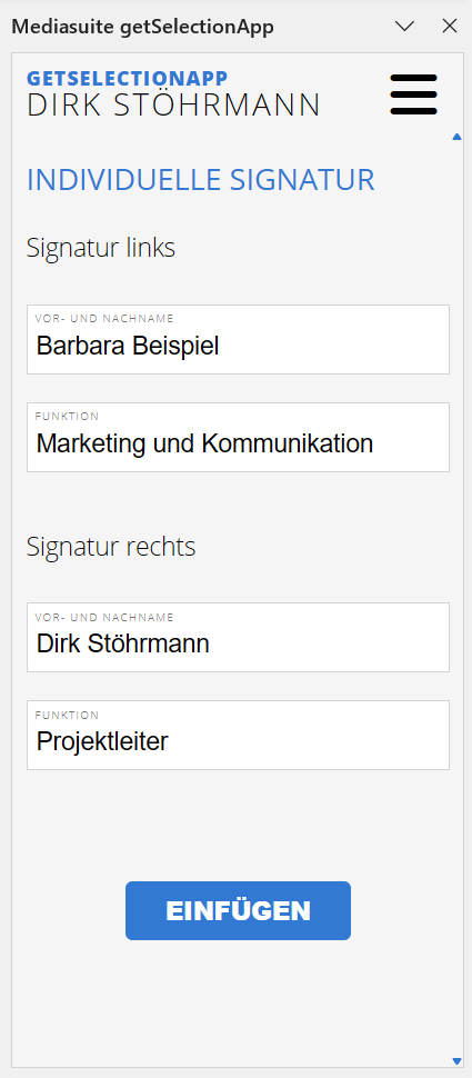 «getSelectionApp» - Individuelle Signaturen
