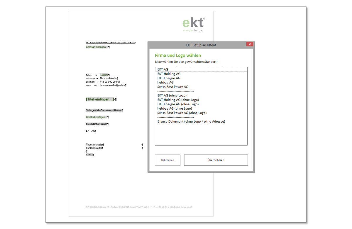 Word Setup-Assistent - Dokument Setup