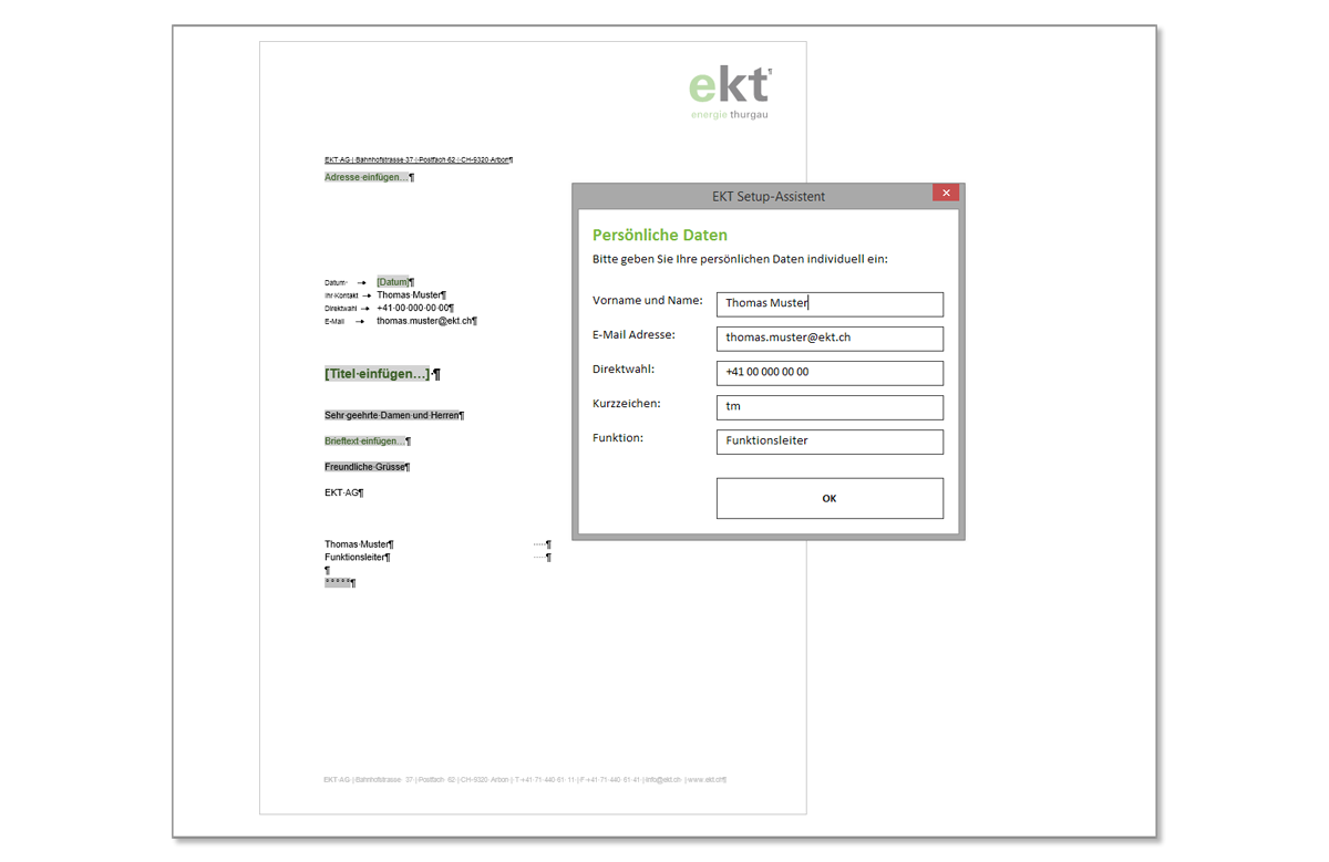 Word Setup-Assistent - Persönliche Daten